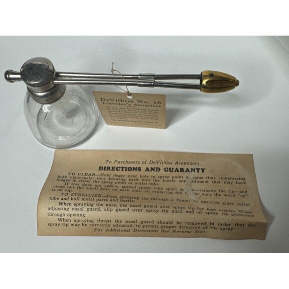DeVilbiss  No 18 Traveler's Atomizer Glass Spray Bottle In Original Box NO Bulb - Picture 7 of 15